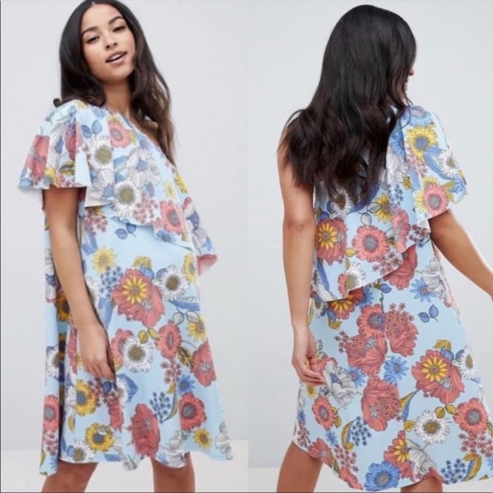 ASOS Maternity one shoulder ruffle dress